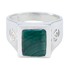 Malachite Solitaire German Silver Green Gems Edgy Armor Ring Jewelry