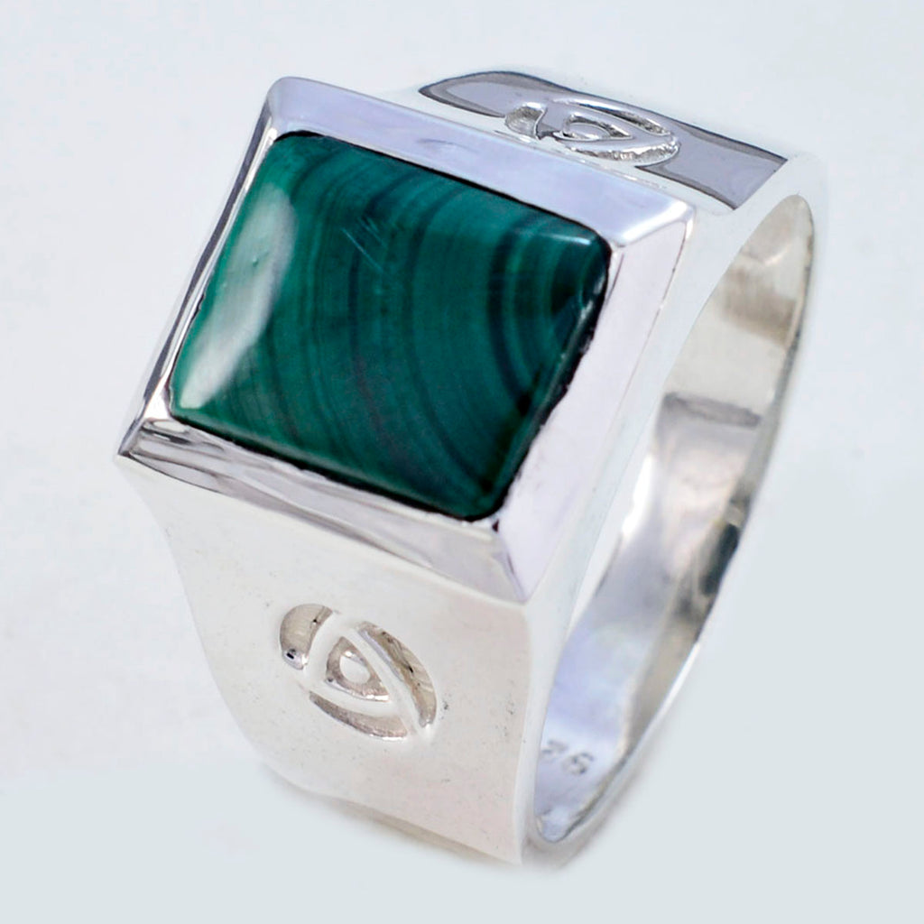 Malachite Solitaire German Silver Green Gems Edgy Armor Ring Jewelry