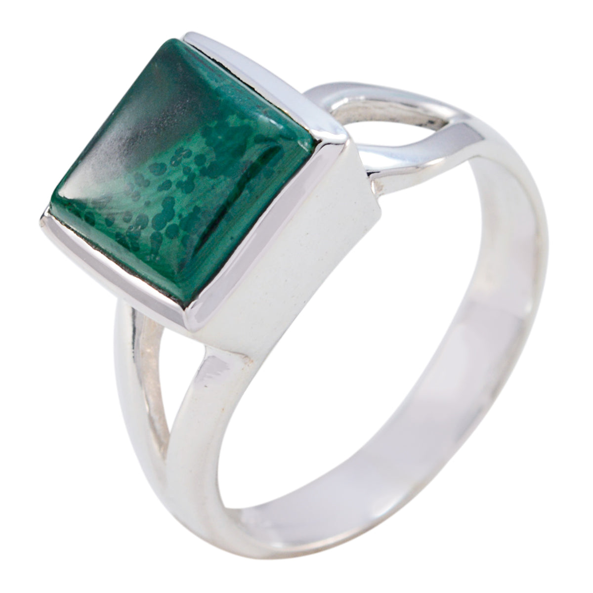 Malachite Solitaire Russian Sterling Silver Green Gemstones Mid weight Romantic Ring Jewellery