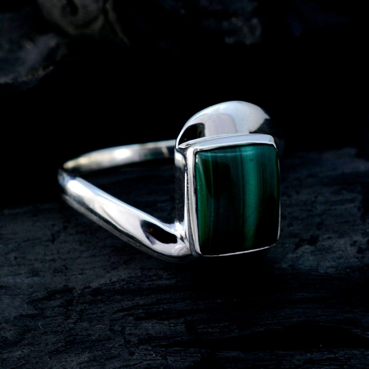 Malachite Solitaire African 925 Silver Green Gemstone Tiny Trendy Ring Jewellery