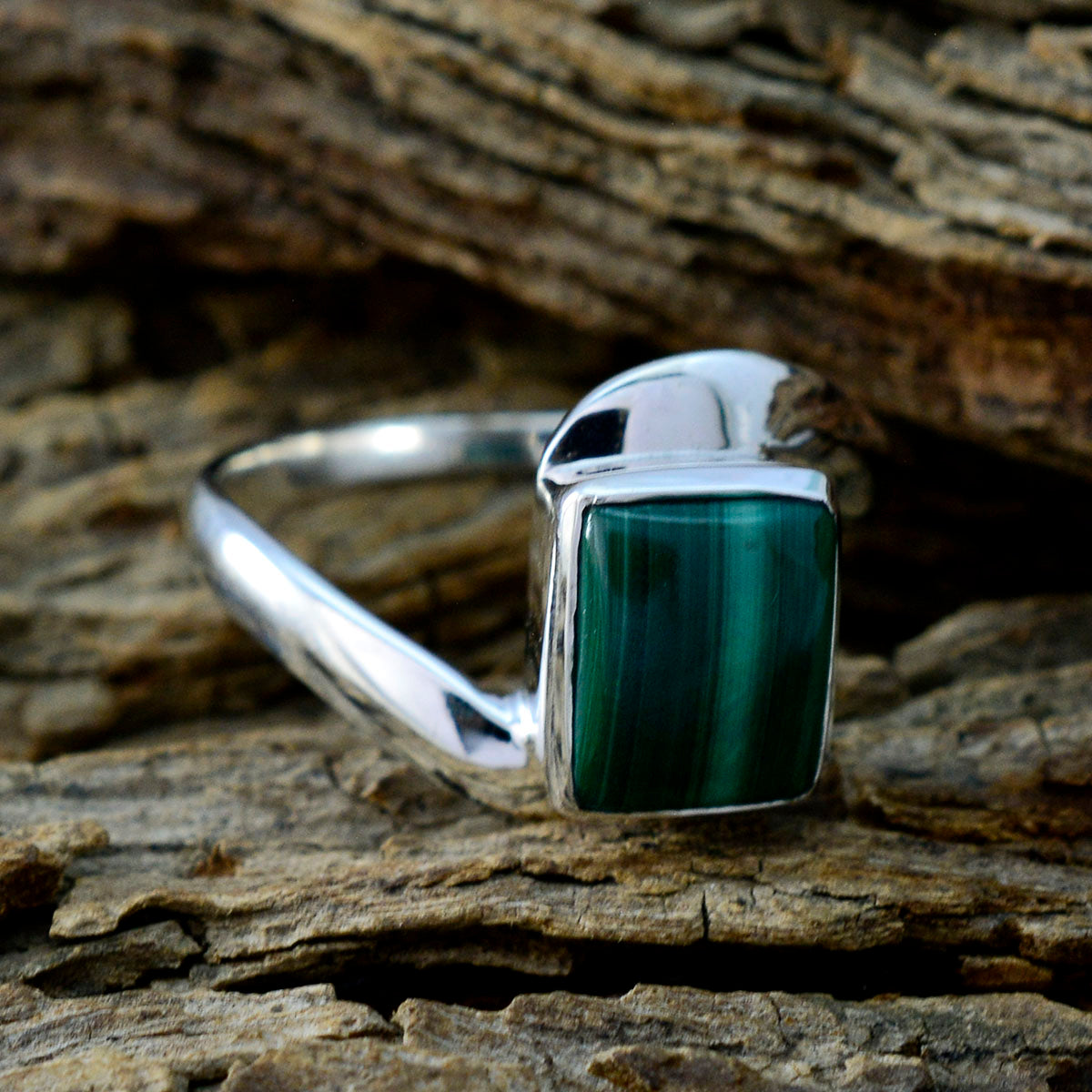 Malachite Solitaire African 925 Silver Green Gemstone Tiny Trendy Ring Jewellery