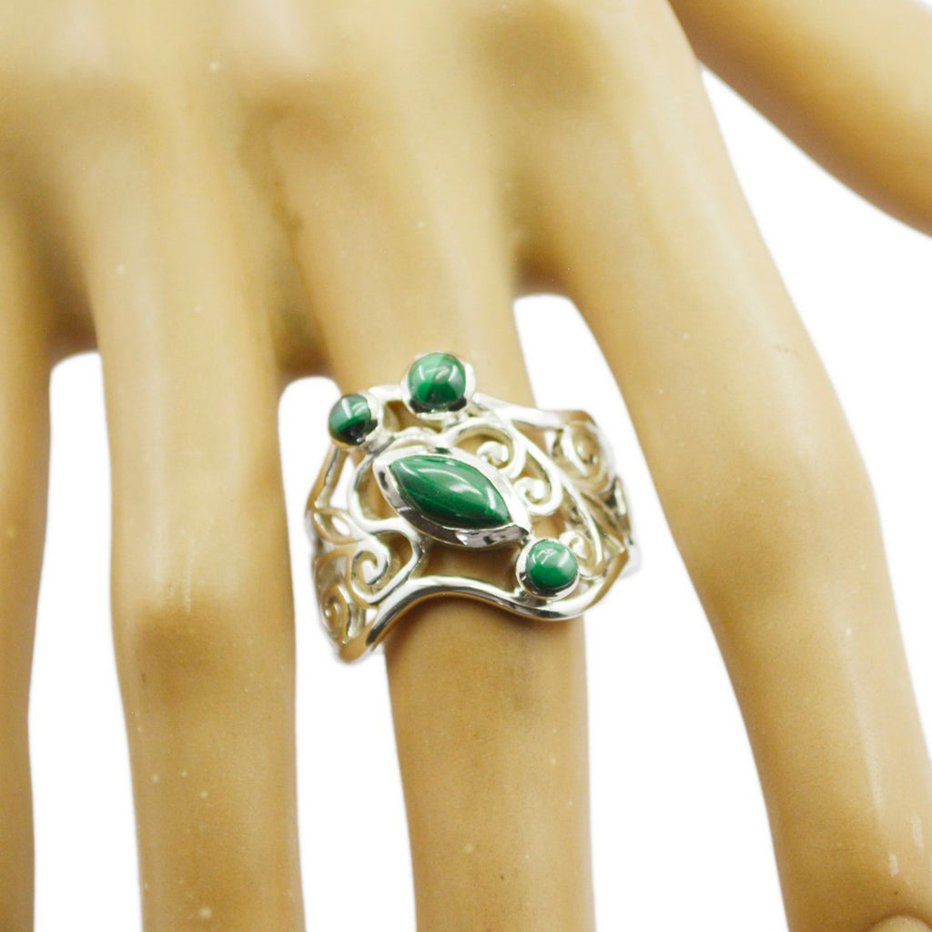 Malachite quarter Mexican 925 Silver Green Gemstones Essential  Filigree Ring Jewelry