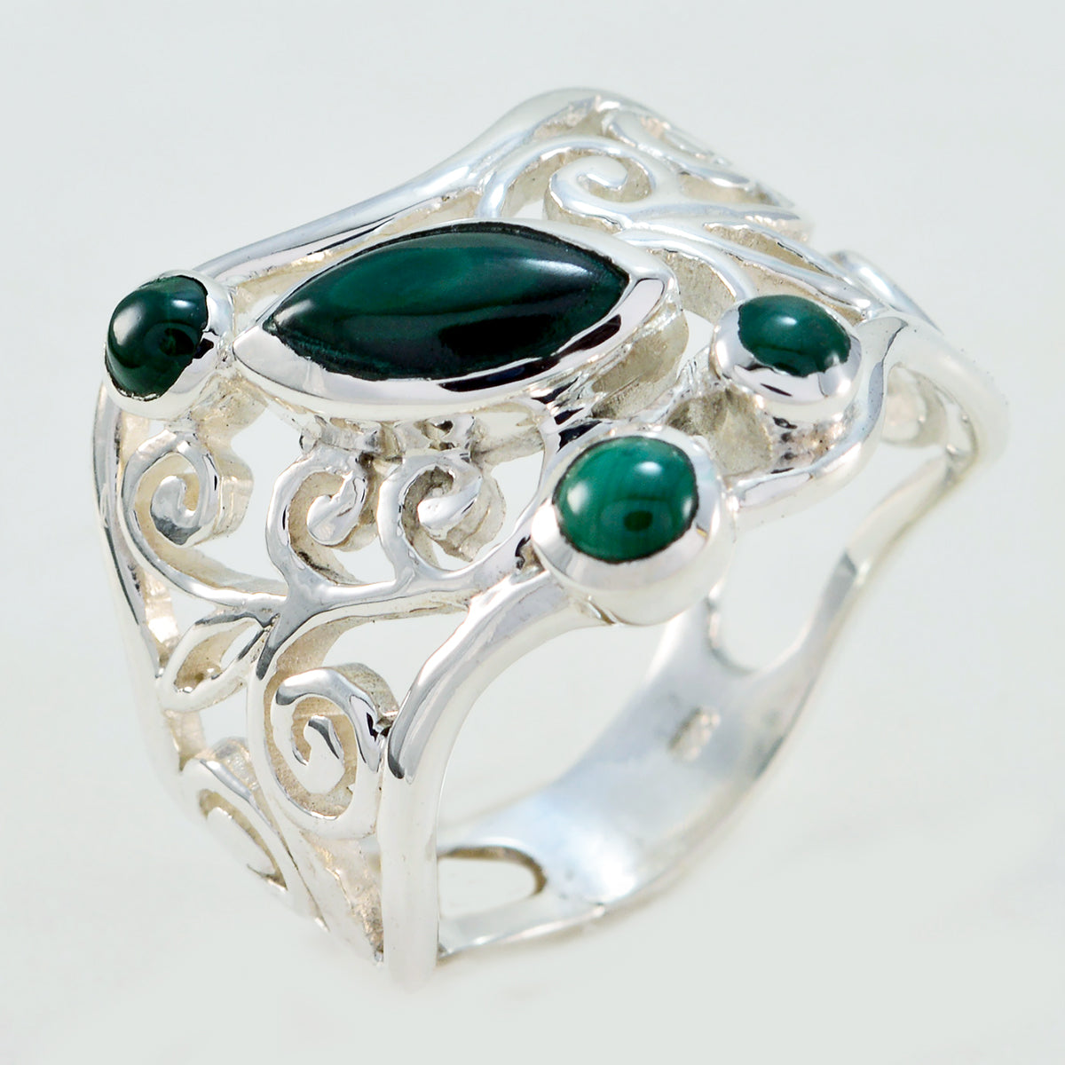 Malachite quarter Mexican 925 Silver Green Gemstones Essential  Filigree Ring Jewelry