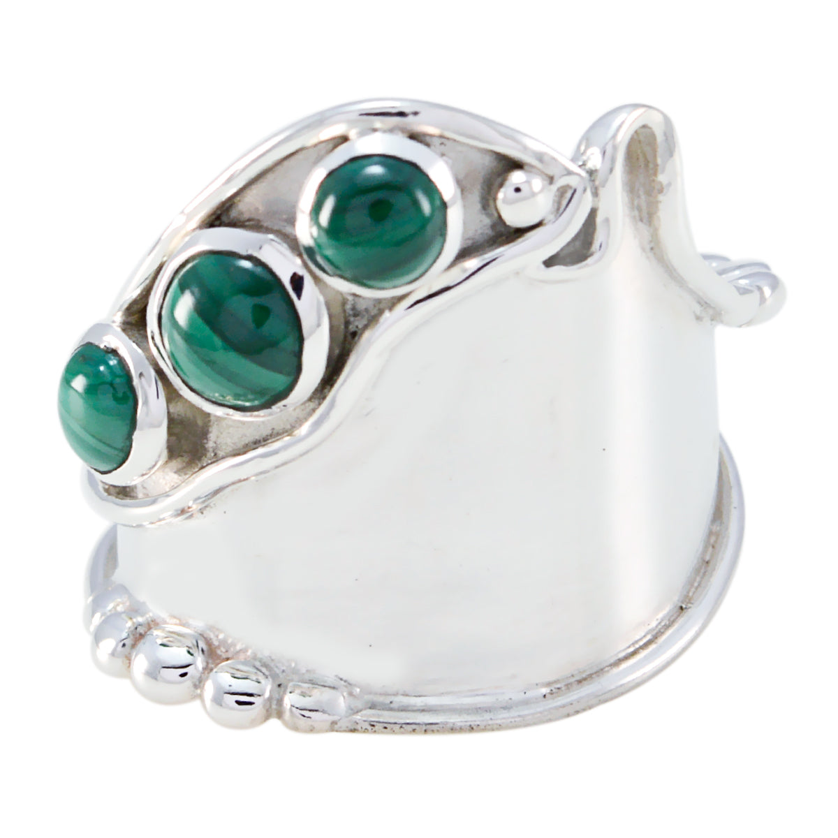 Malachite Trilogy Moroccan 925 Sterling Silver Green Gems Versatile Trendy Ring Jewelry