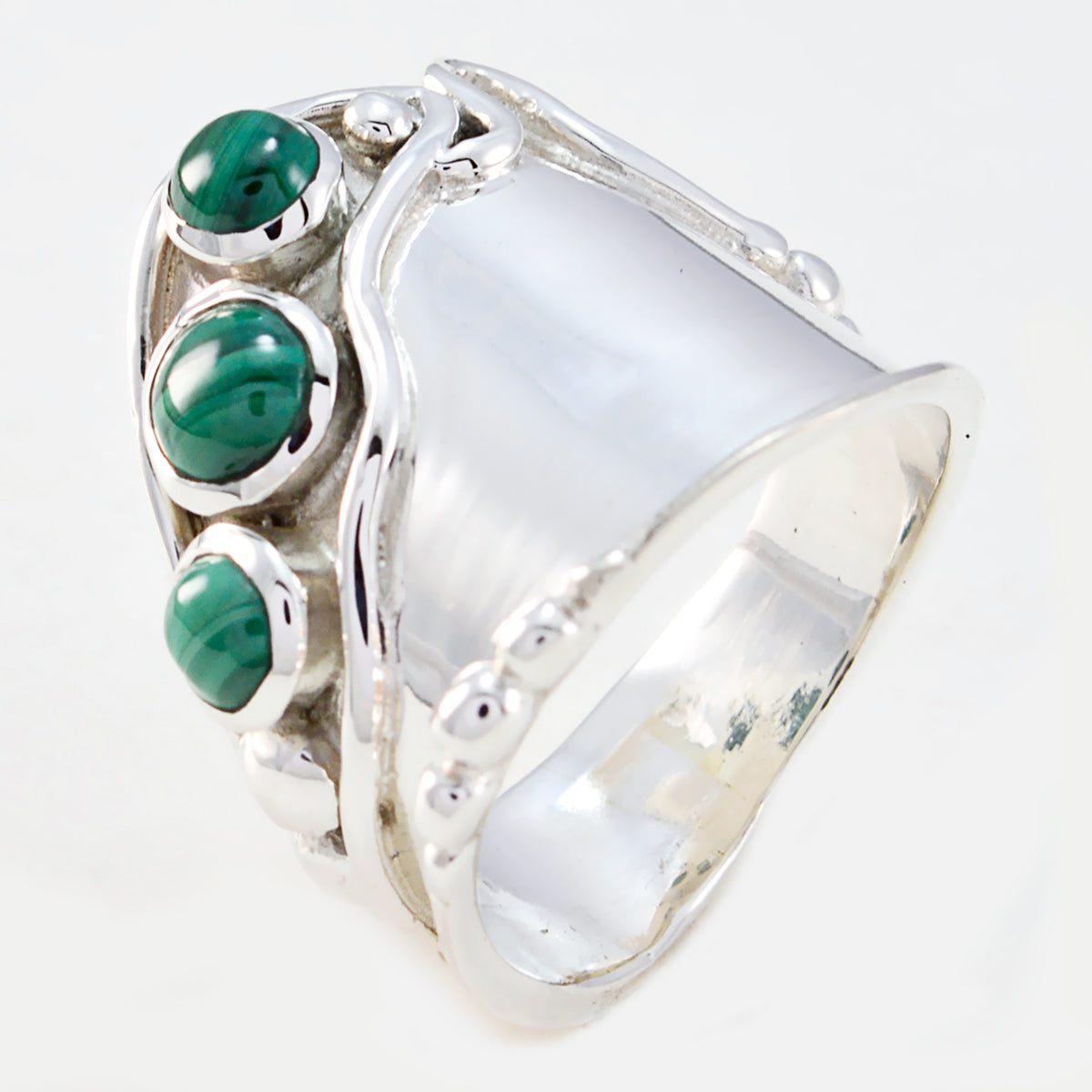Malachite Trilogy Moroccan 925 Sterling Silver Green Gems Versatile Trendy Ring Jewelry