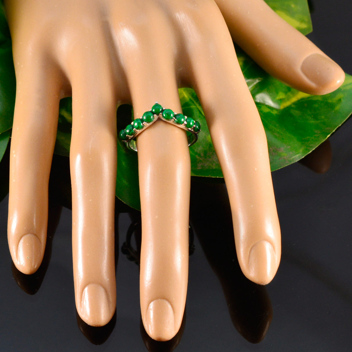 Malachite multiple Korean Sterling Silver Green Gemstone Dainty Graceful Ring Jewellery