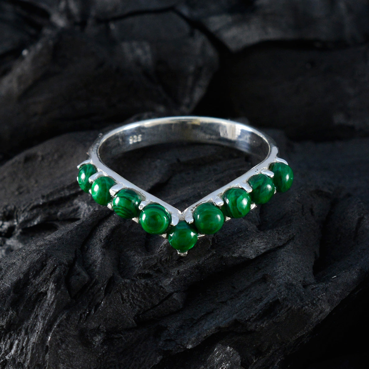Malachite multiple Korean Sterling Silver Green Gemstone Dainty Graceful Ring Jewellery