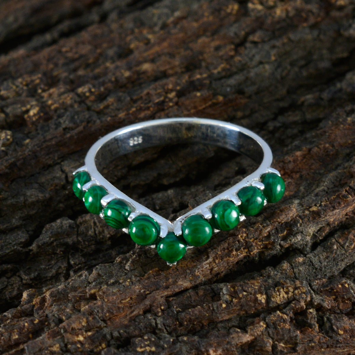 Malachite multiple Korean Sterling Silver Green Gemstone Dainty Graceful Ring Jewellery