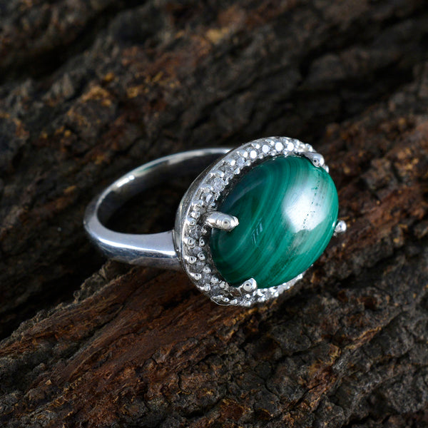 Malachite Halo German 925 Sterling Silver Green Gemstones Versatile Trendy Ring Jewelry