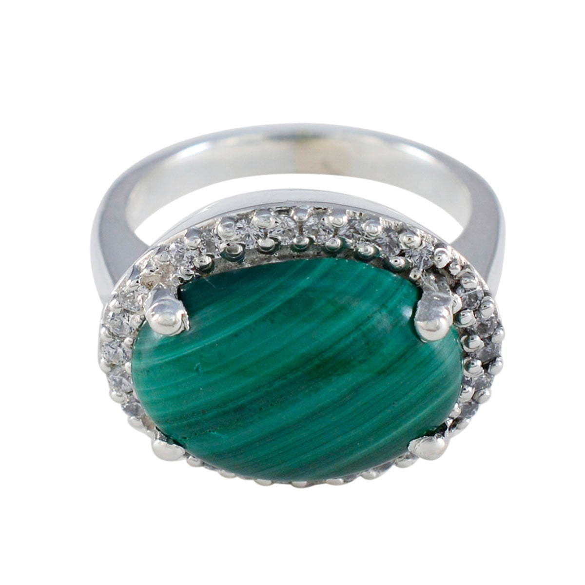 Malachite Halo German 925 Sterling Silver Green Gemstones Versatile Trendy Ring Jewelry Image principale du produit