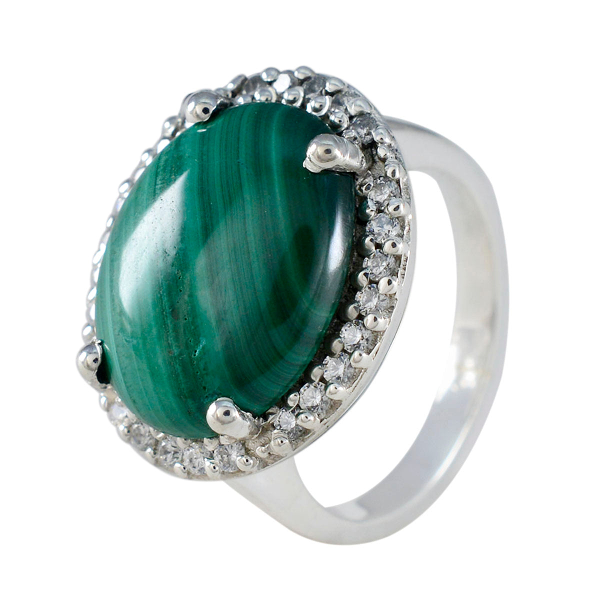 Malachite Halo German 925 Sterling Silver Green Gemstones Versatile Trendy Ring Jewelry