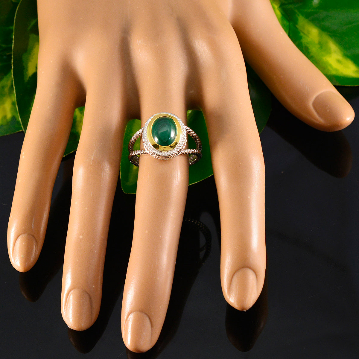 Malachite Solitaire Spanish 925 Sterling Silver Green Gems Classic Rope Wire Ring Jewellery