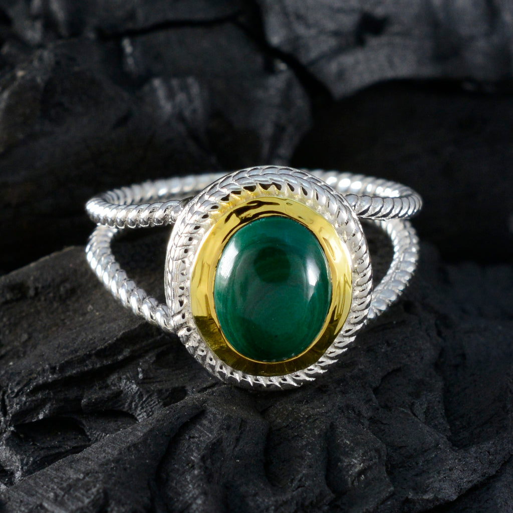Malachite Solitaire Spanish 925 Sterling Silver Green Gems Classic Rope Wire Ring Jewellery