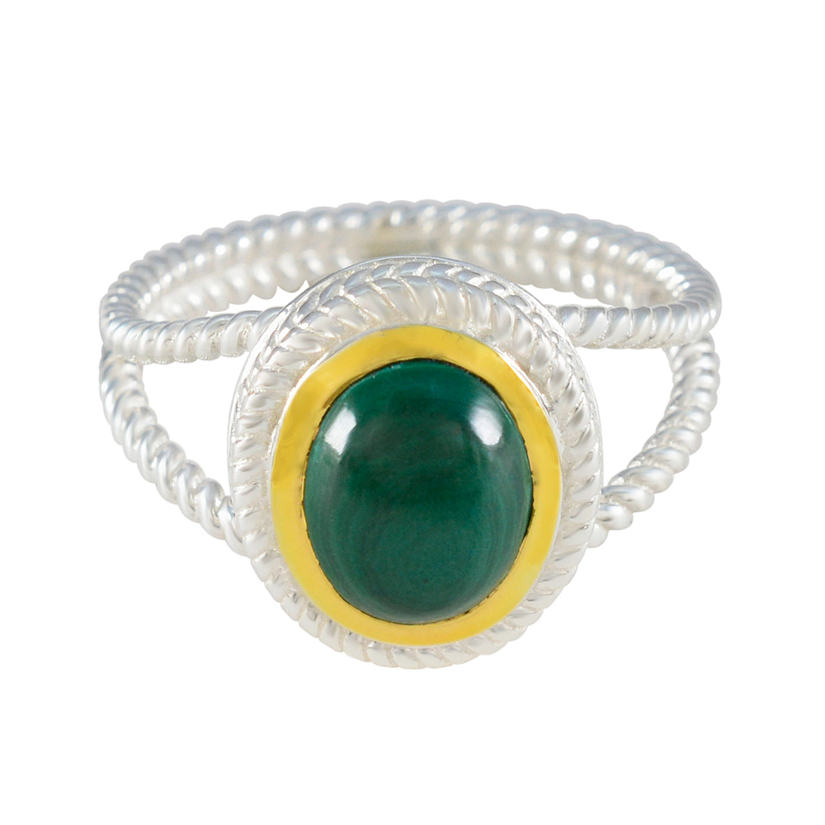 Malachite Solitaire Spanish 925 Sterling Silver Green Gems Classic Rope Wire Ring Jewellery