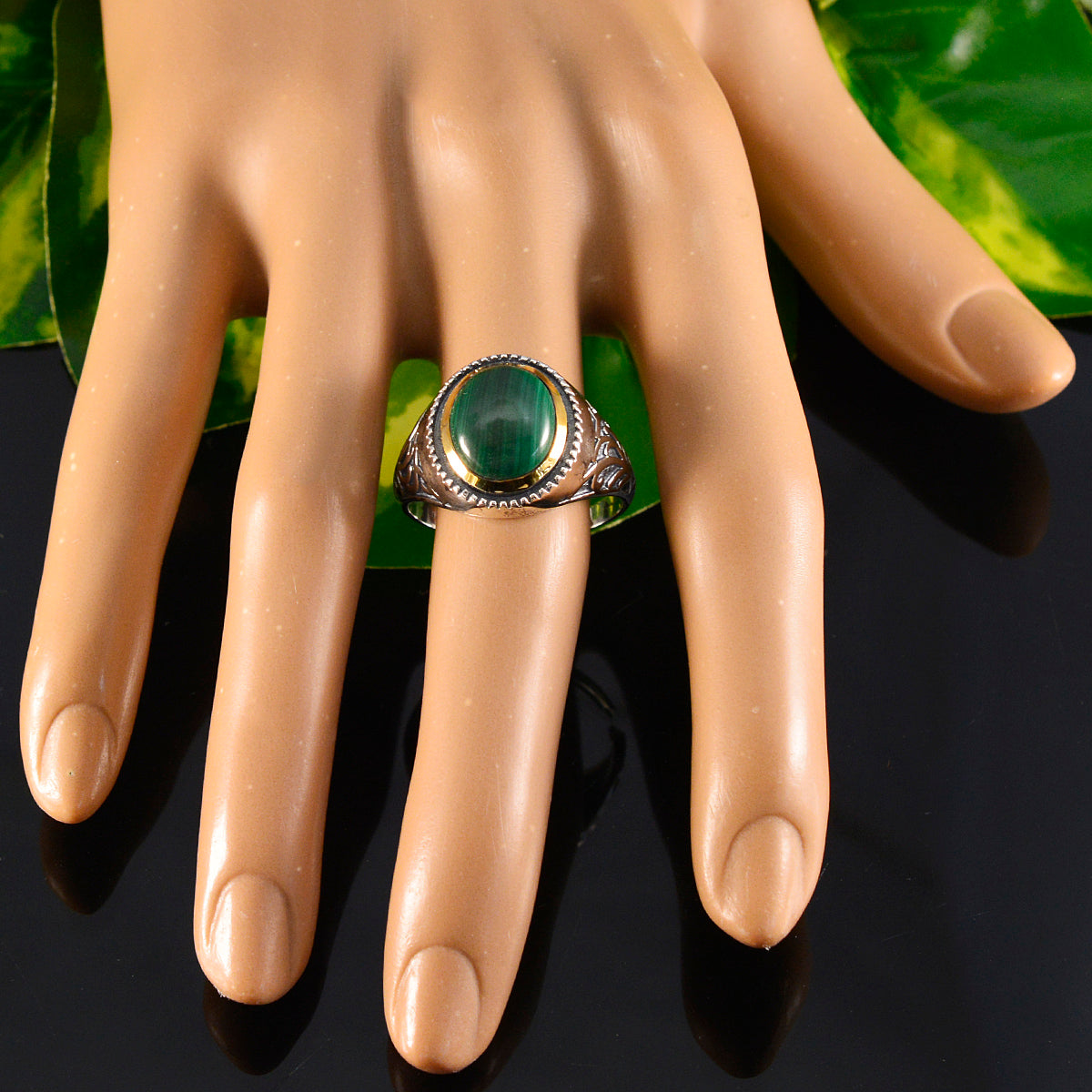Malachite Solitaire Middle Eastern Sterling Silver Green Gems Eye catching Filigree Ring Jewelry