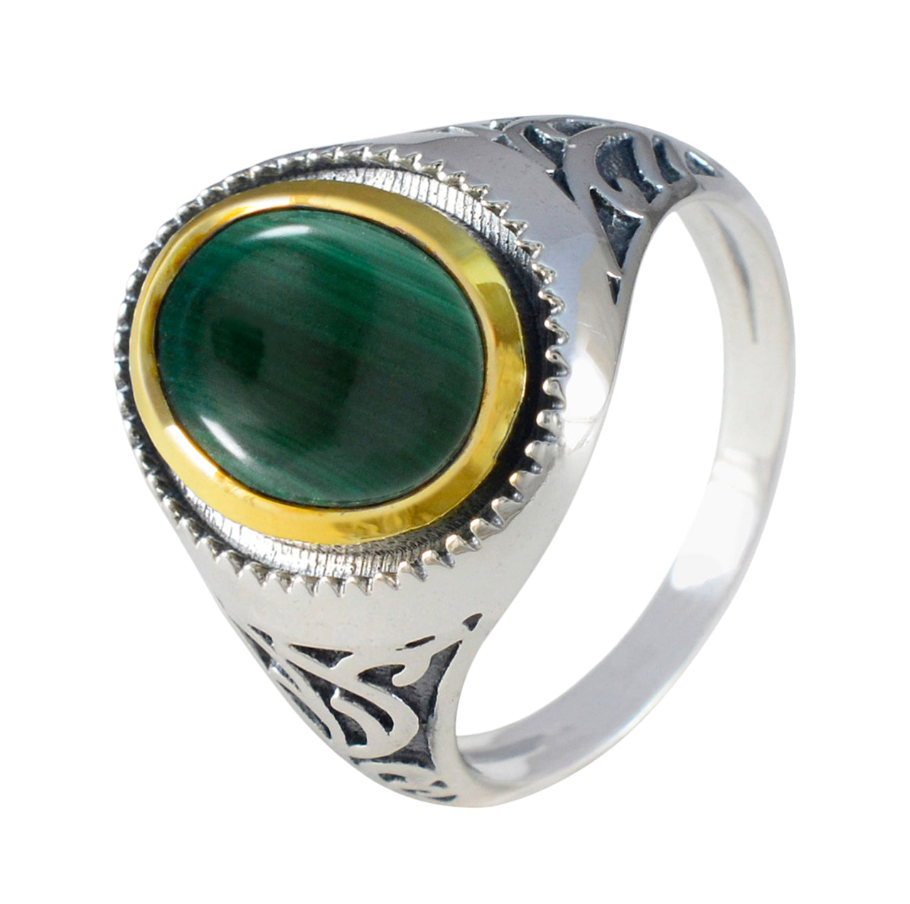 Malachite Solitaire Middle Eastern Sterling Silver Green Gems Eye catching Filigree Ring Jewelry