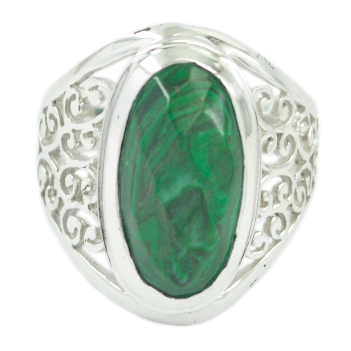 Malachite Solitaire Middle Eastern 925 Silver Green Gemstone Mid weight Filigree Ring Jewelry Hoofdafbeelding