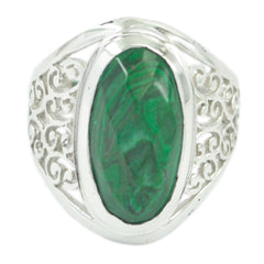 Malachite Solitaire Middle Eastern 925 Silver Green Gemstone Mid weight Filigree Ring Jewelry