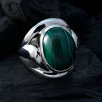 Malachite Solitaire Spanish 92.5 Silver Green Gems Statement Contemporary Ring Jewelry