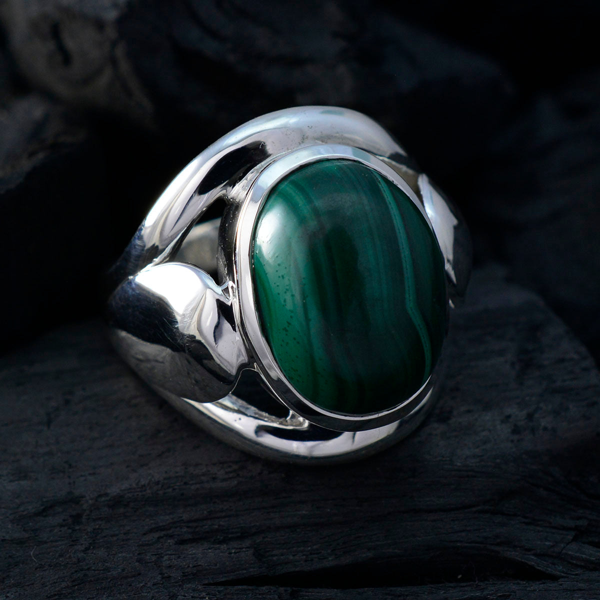 Malachite Solitaire Spanish 92.5 Silver Green Gems Statement Contemporary Ring Jewelry
