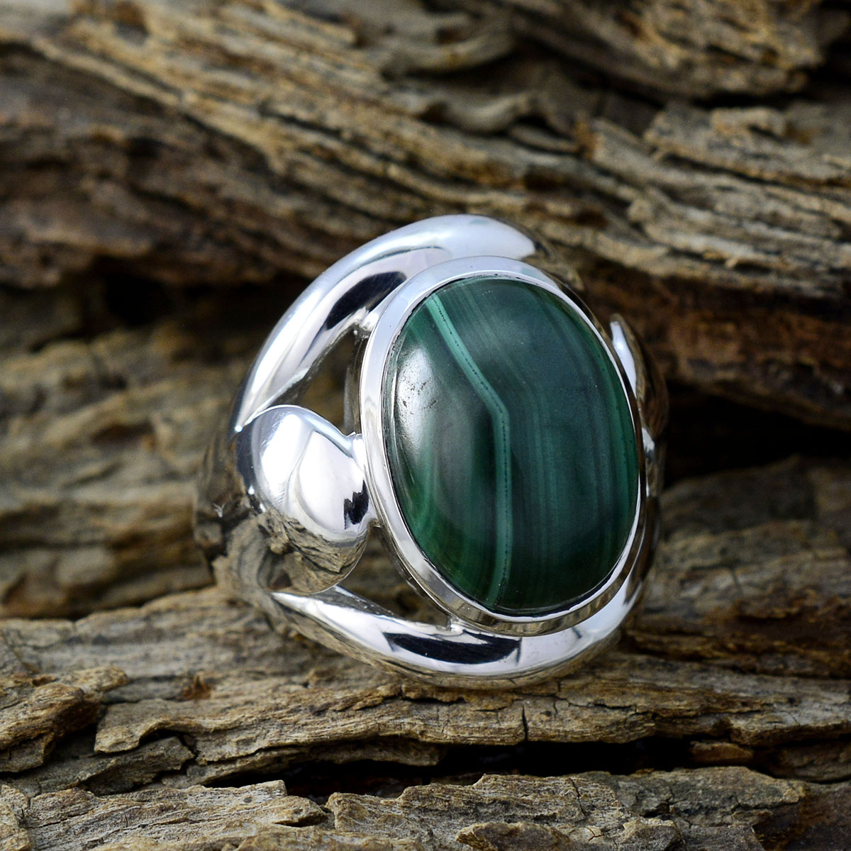 Malachite Solitaire Spanish 92.5 Silver Green Gems Statement Contemporary Ring Jewelry