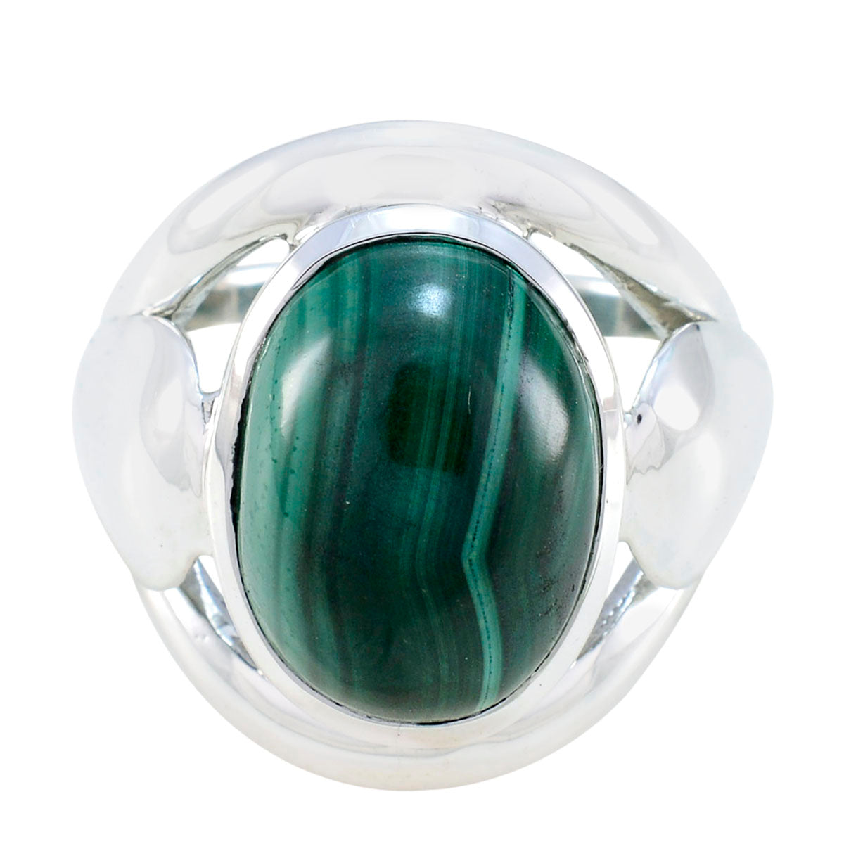Malachite Solitaire Spanish 92.5 Silver Green Gems Statement Contemporary Ring Jewelry Immagine principale del prodotto