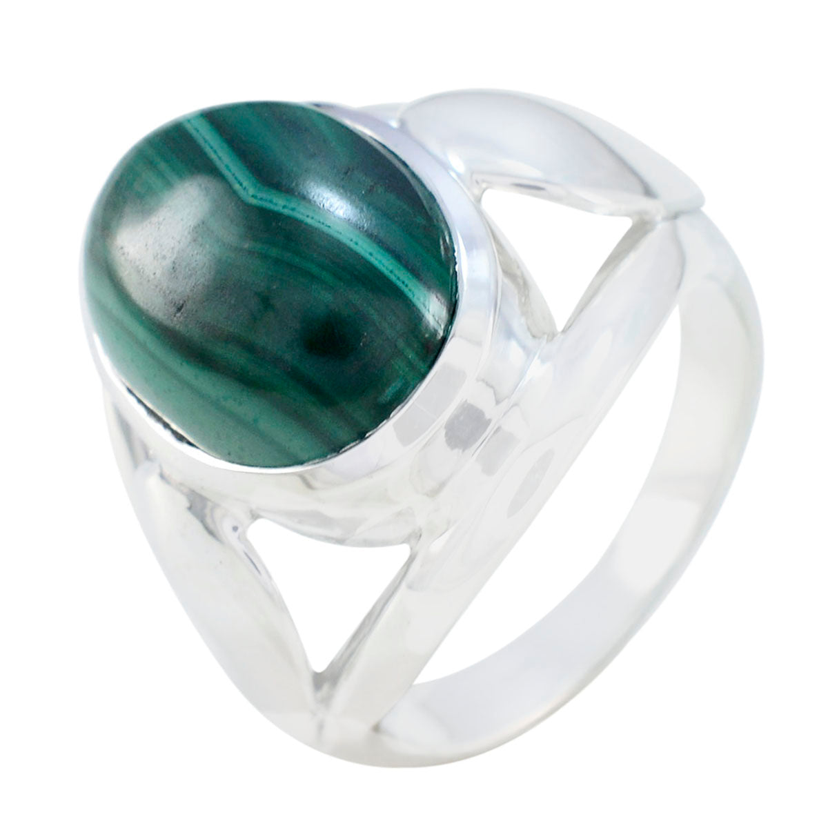 Anello contemporaneo con gemme verdi in argento 92,5 e solitario in malachite Immagine secondaria del prodotto