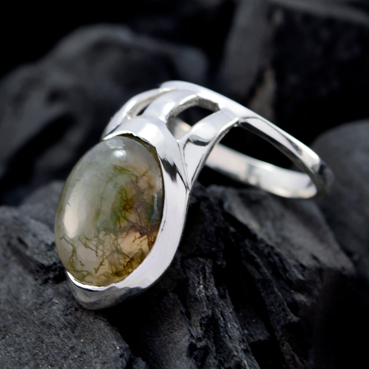 Rainbow Moonstone Solitaire Egyptian Sterling Silver White Gemstone Essential  Signet Ring Jewelry