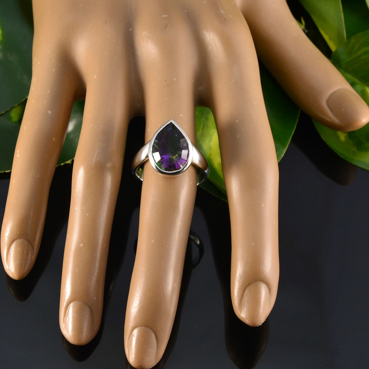 Mystic Quartz Solitaire Egyptian 92.5 Silver multicolor Gemstones Classic propsel Ring Jewellery