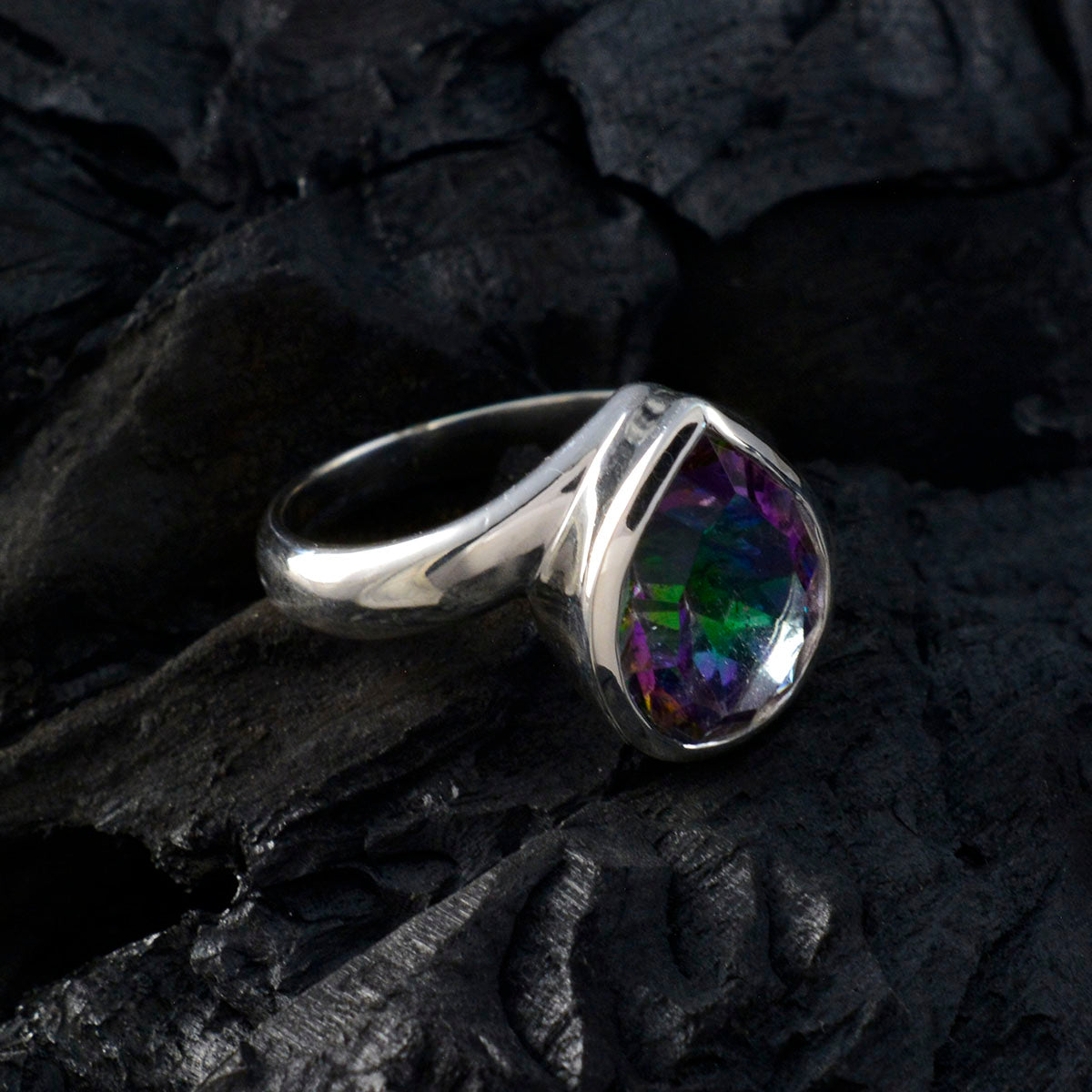 Mystic Quartz Solitaire Egyptian 92.5 Silver multicolor Gemstones Classic propsel Ring Jewellery