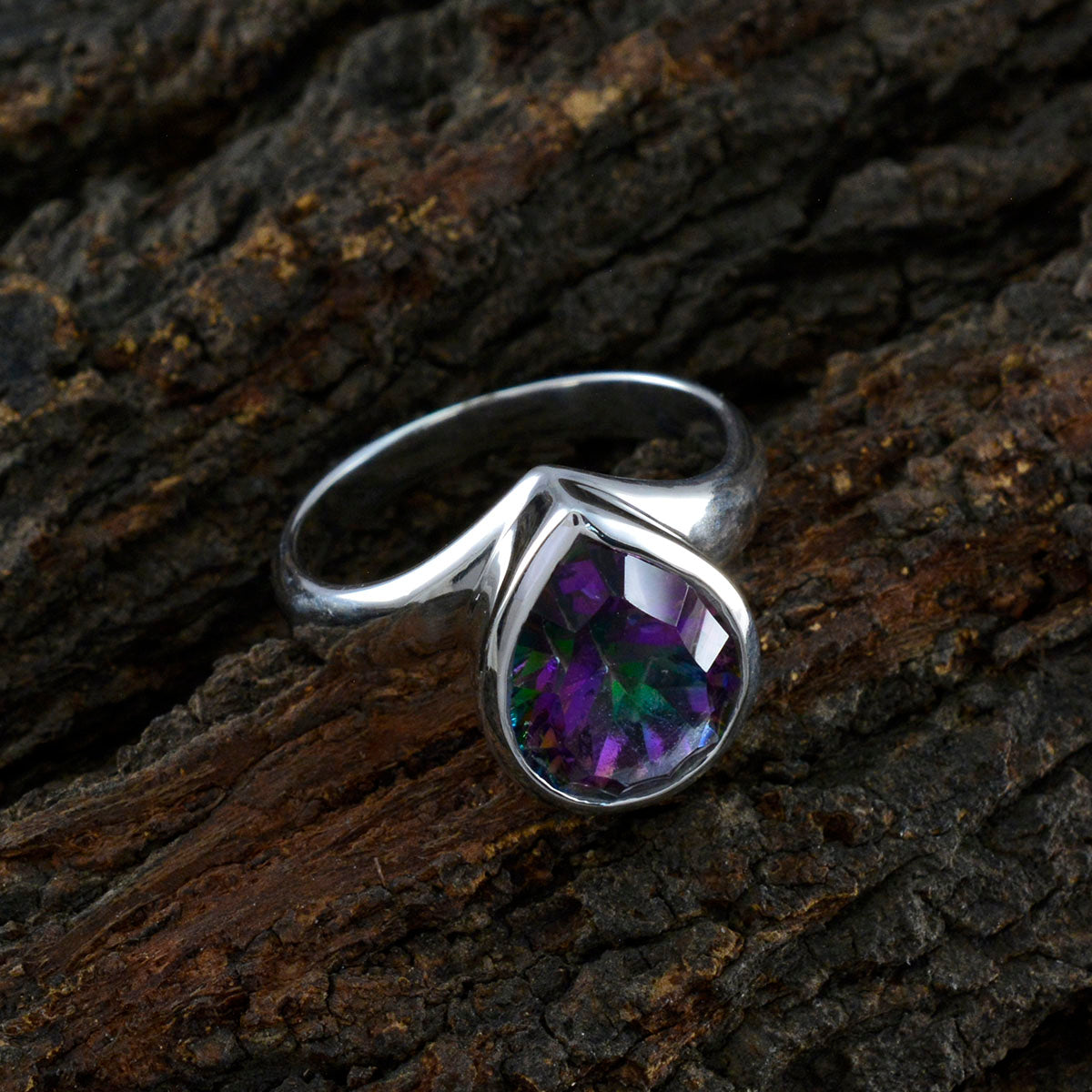 Mystic Quartz Solitaire Egyptian 92.5 Silver multicolor Gemstones Classic propsel Ring Jewellery