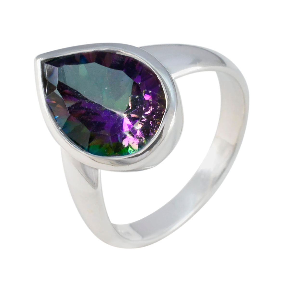 Anillo solitario de cuarzo místico egipcio de plata 92,5 con piedras preciosas multicolores y hélice clásica. Imagen secundaria del producto