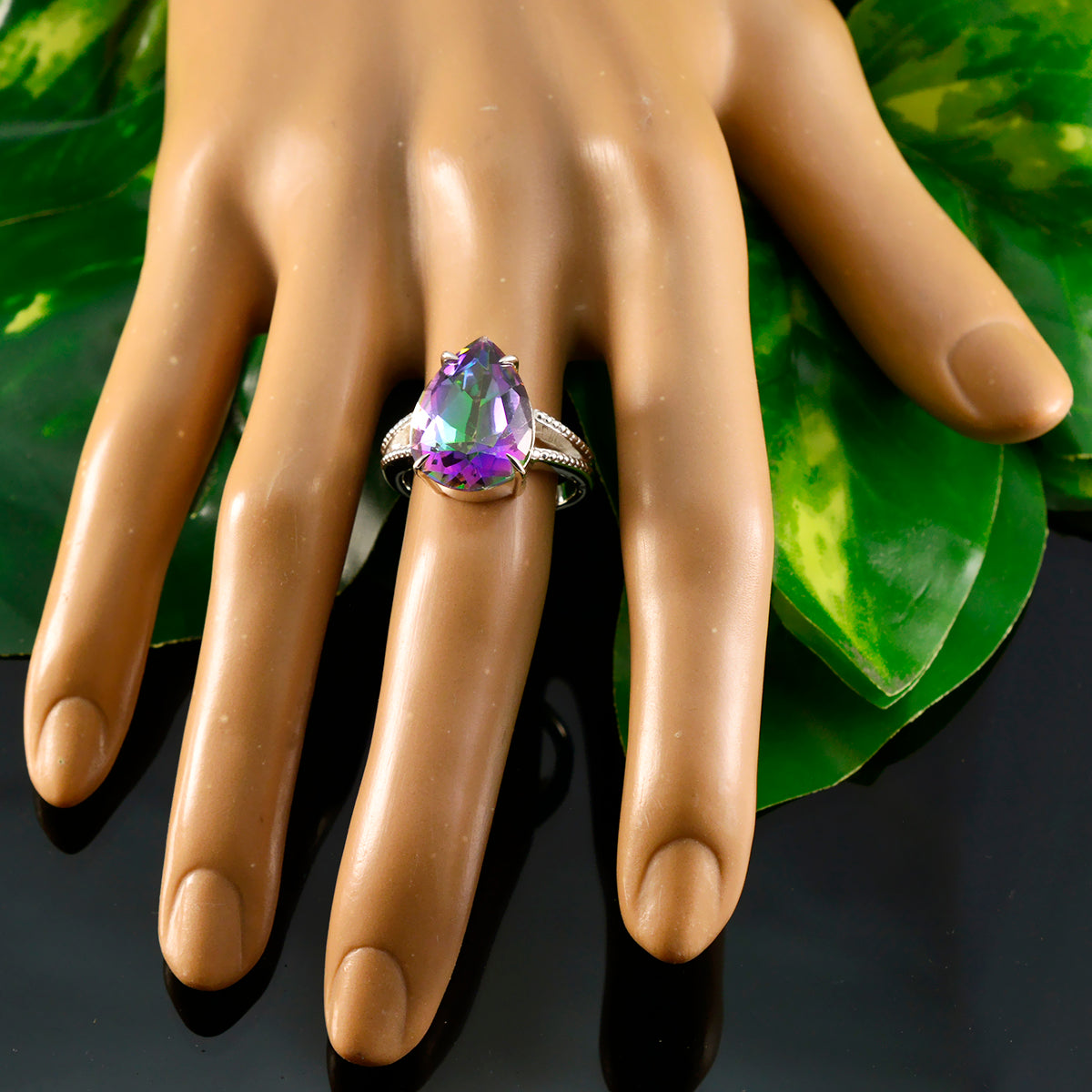 Mystic Quartz Solitaire Indian 925 Sterling Silver multicolor Gemstone Eye catching Heart Ring Jewelry