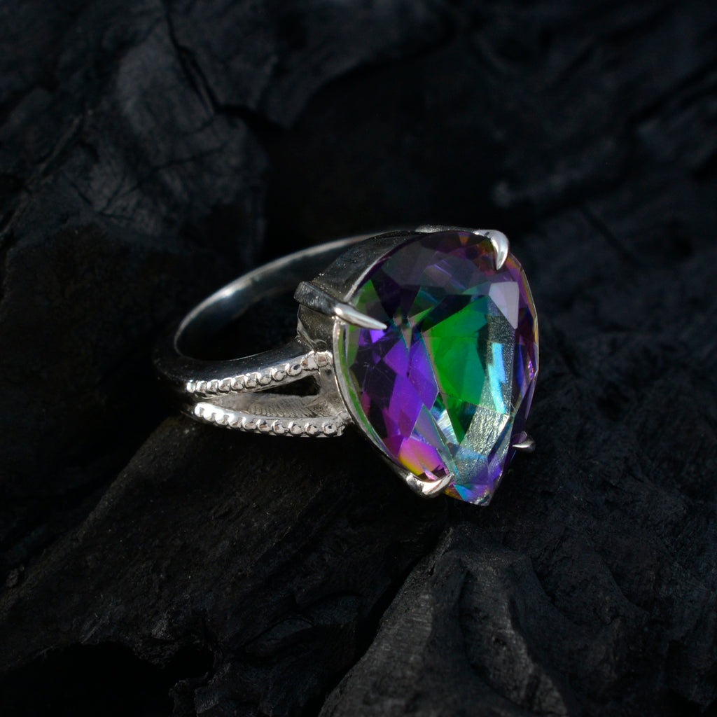 Mystic Quartz Solitaire Indian 925 Sterling Silver multicolor Gemstone Eye catching Heart Ring Jewelry