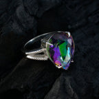 Mystic Quartz Solitaire Indian 925 Sterling Silver multicolor Gemstone Eye catching Heart Ring Jewelry
