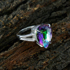 Mystic Quartz Solitaire Indian 925 Sterling Silver multicolor Gemstone Eye catching Heart Ring Jewelry