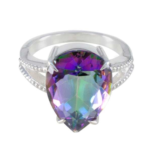 Mystic Quartz Solitaire Indian 925 Sterling Silver multicolor Gemstone Eye catching Heart Ring Jewelry