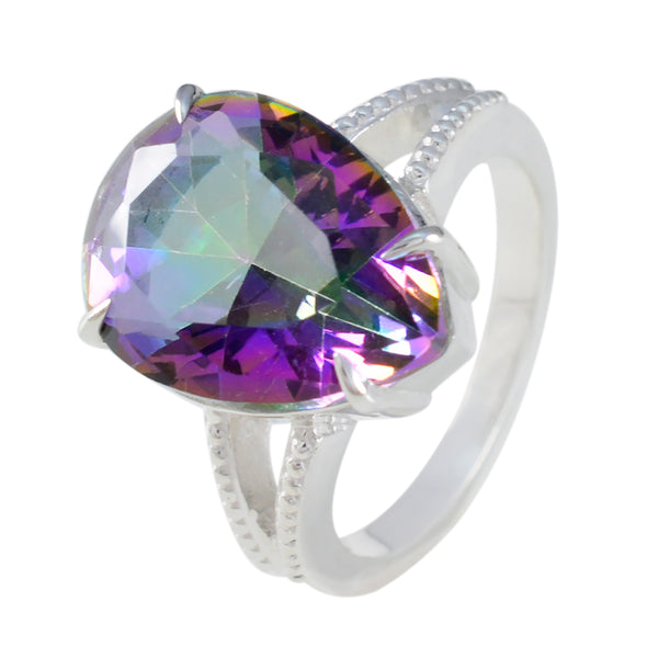 Mystic Quartz Solitaire Indian 925 Sterling Silver multicolor Gemstone Eye catching Heart Ring Jewelry