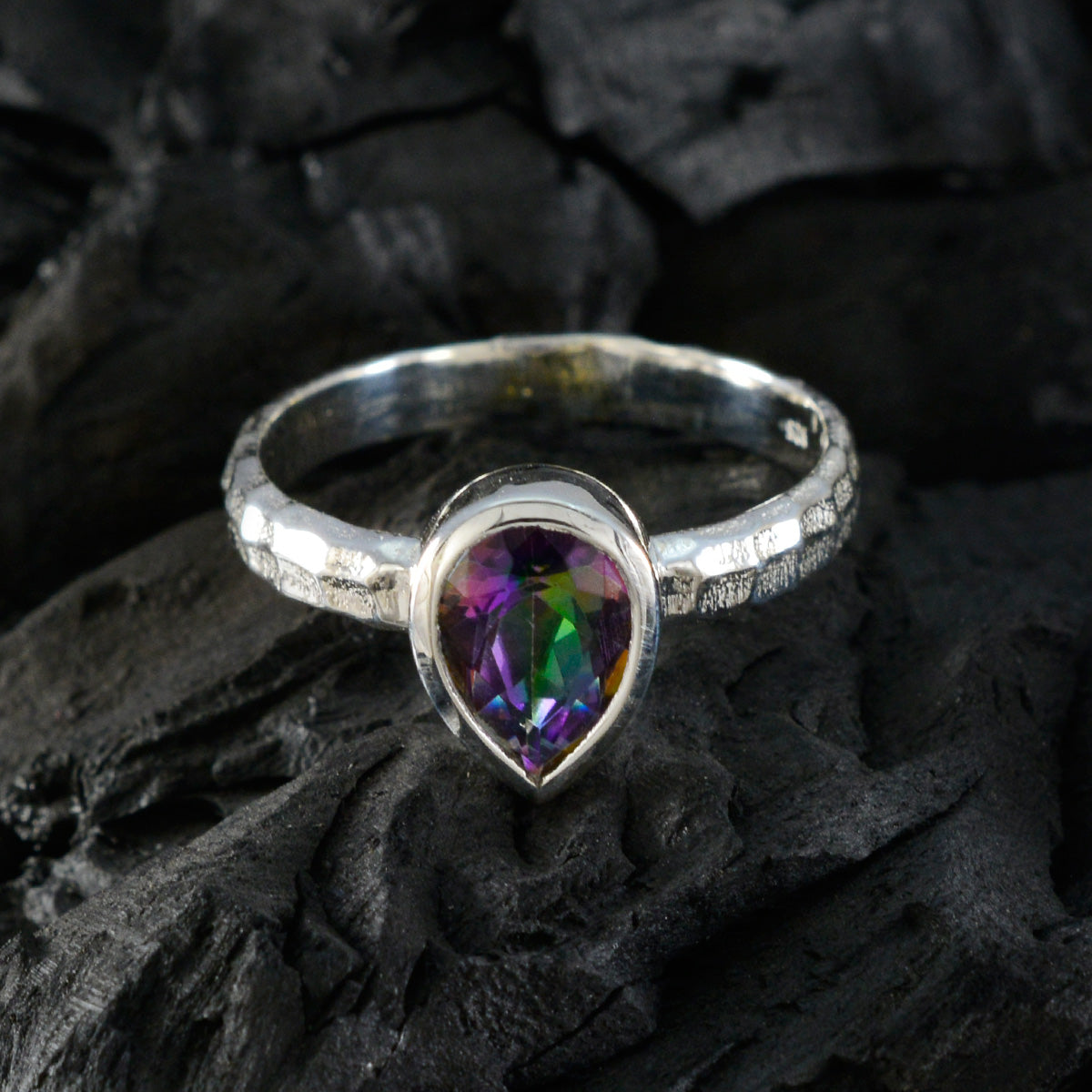 Mystic Quartz Solitaire German 925 Sterling Silver multicolor Gemstones Featherlight Sophisticated Ring Jewellery