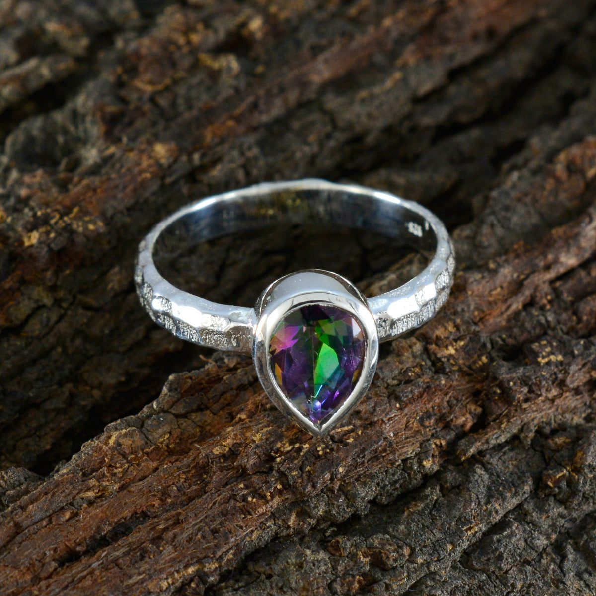 Mystic Quartz Solitaire German 925 Sterling Silver multicolor Gemstones Featherlight Sophisticated Ring Jewellery