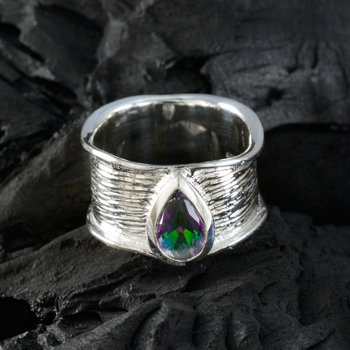 Mystic Quartz Solitaire Russian Silver multicolor Gemstones Versatile Victorian Band Jewellery