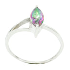 Mystic Quartz Solitaire Korean Sterling Silver multicolor Gems Elegant  Trendy Ring Jewelry