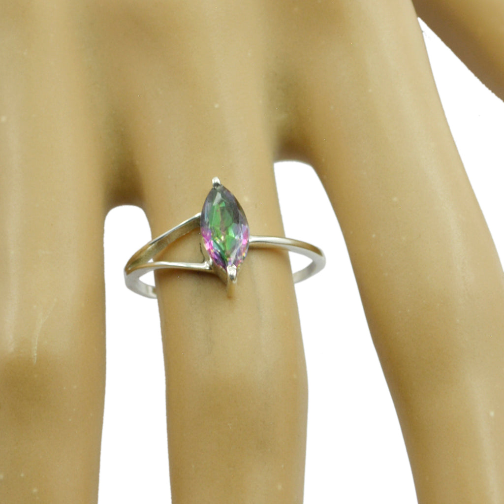 Mystic Quartz Solitaire Korean Sterling Silver multicolor Gems Elegant  Trendy Ring Jewelry