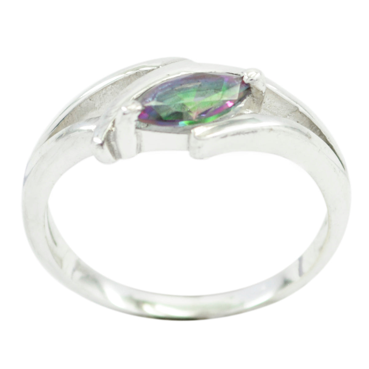 Mystic Quartz Solitaire Japanese 925 Silver multicolor Gemstones Dainty Contemporary Ring Jewelry
