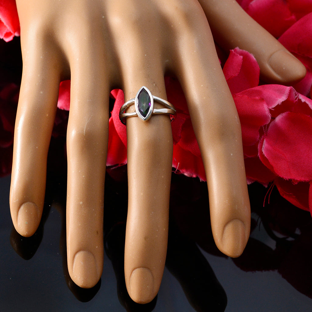 Mystic Quartz Solitaire Turkish Sterling Silver multicolor Gemstone Dainty Geometric Ring Jewellery