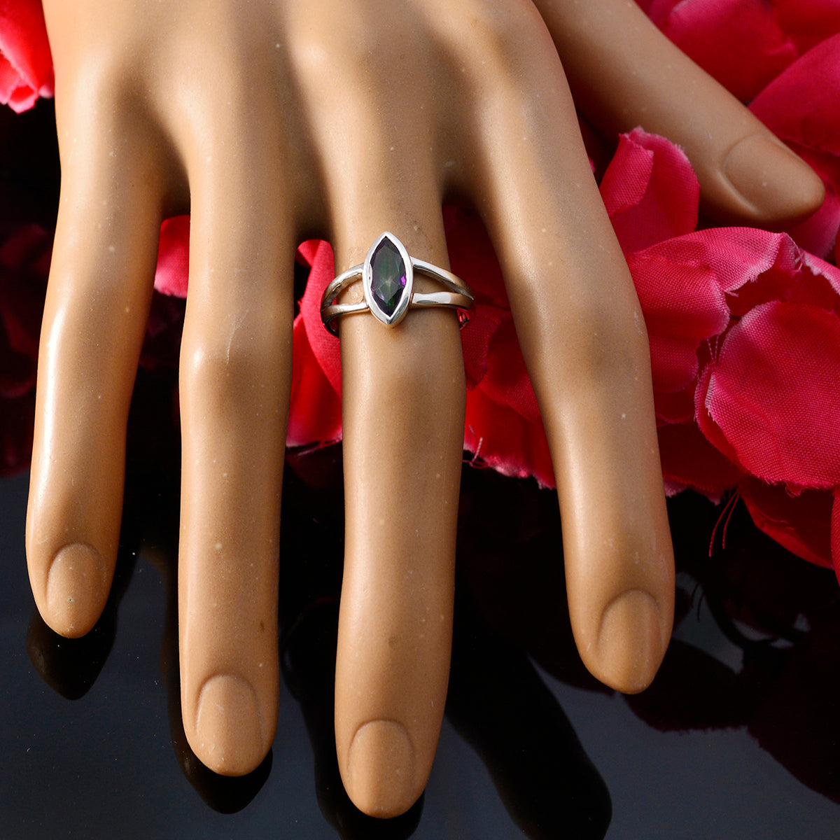 Mystic Quartz Solitaire Turkish Sterling Silver multicolor Gemstone Dainty Geometric Ring Jewellery