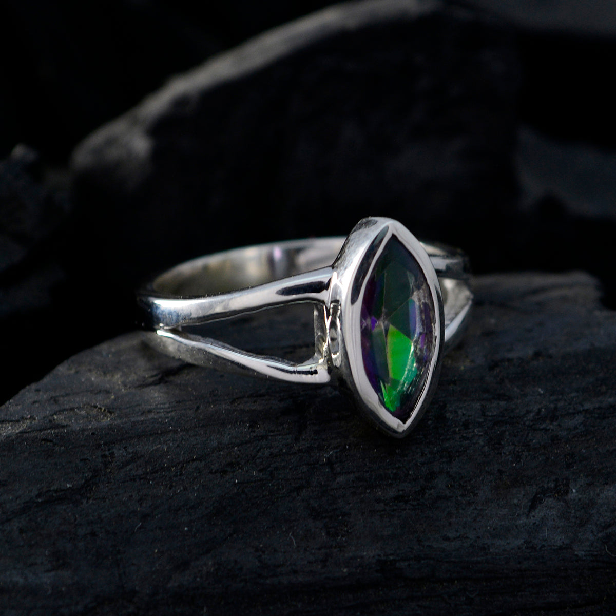 Mystic Quartz Solitaire Turkish Sterling Silver multicolor Gemstone Dainty Geometric Ring Jewellery