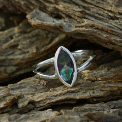 Mystic Quartz Solitaire Turkish Sterling Silver multicolor Gemstone Dainty Geometric Ring Jewellery