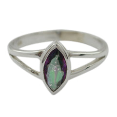 Mystic Quartz Solitaire Turkish Sterling Silver multicolor Gemstone Dainty Geometric Ring Jewellery