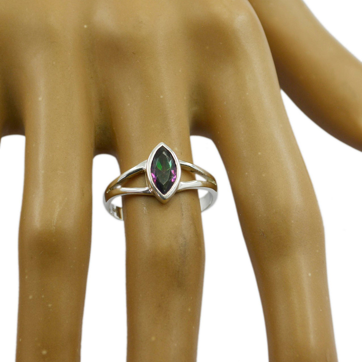 Mystic Quartz Solitaire Turkish Sterling Silver multicolor Gemstone Dainty Geometric Ring Jewellery